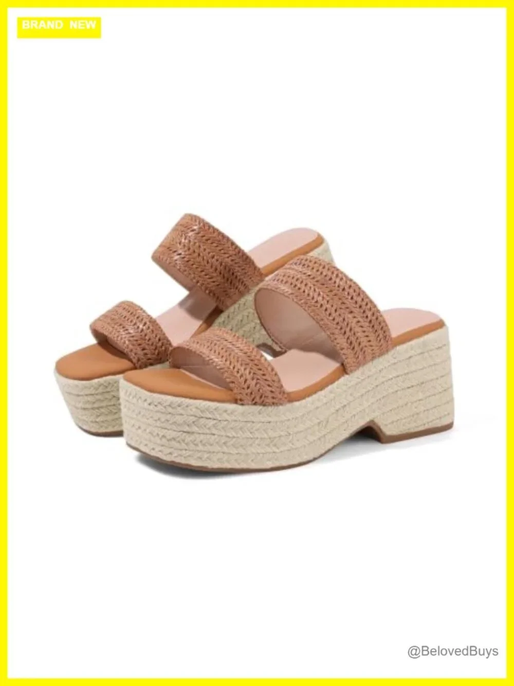 Woven Raffia Wedge Sandals - Espadrilles Platform Square Toe Slip On